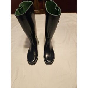 Capelli New York Navy Blue Rain‎ Boots Size 7 Rubber Green Lining Pre-Owned
